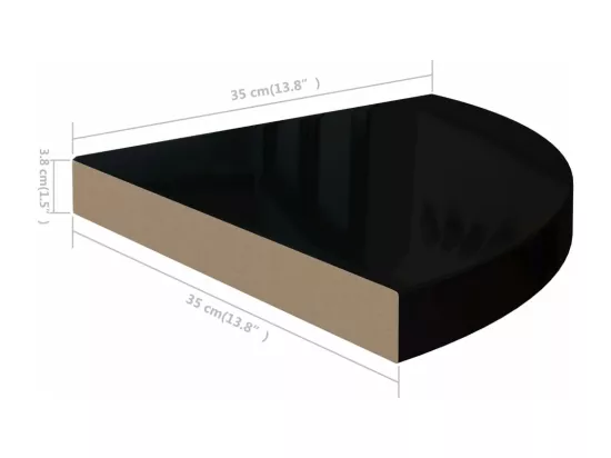 Étagères d'angle flottantes 4 pcs noir brillant 35x35x3,8cm MDF