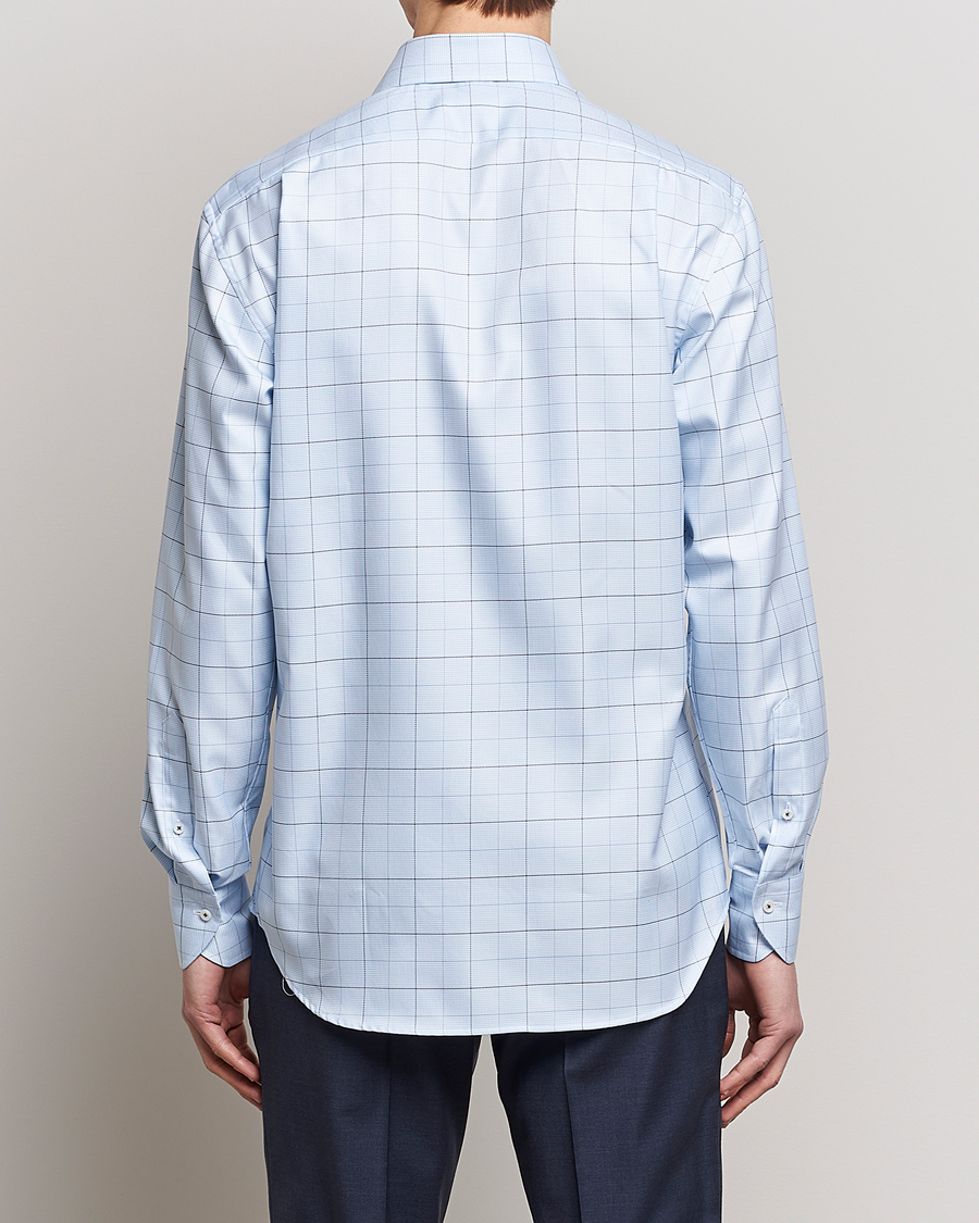 Stenströms Fitted Body Cut Away Windowpane Shirt Blue