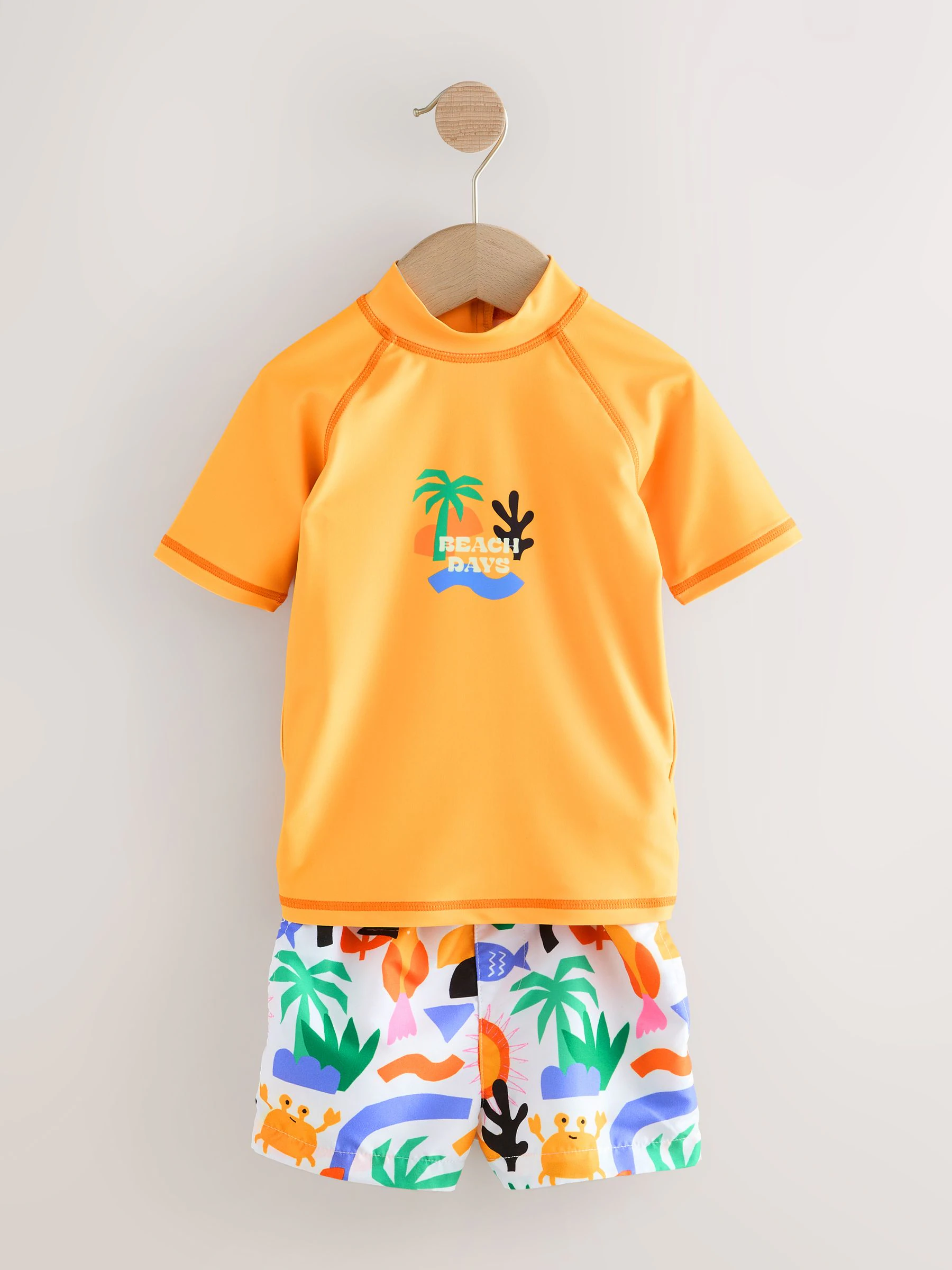 Oranje met palmboomprint - Set van surfhemdje en shorts (3 mnd - 7 jr)