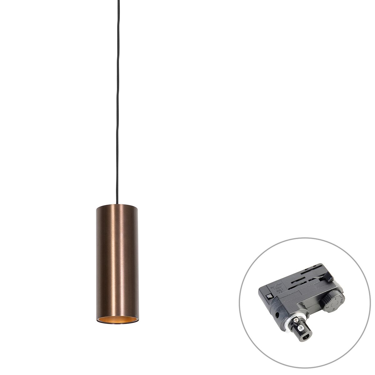 Design hanglamp donkerbrons incl. rail adapter 3-fase - 3-Phase Tubo