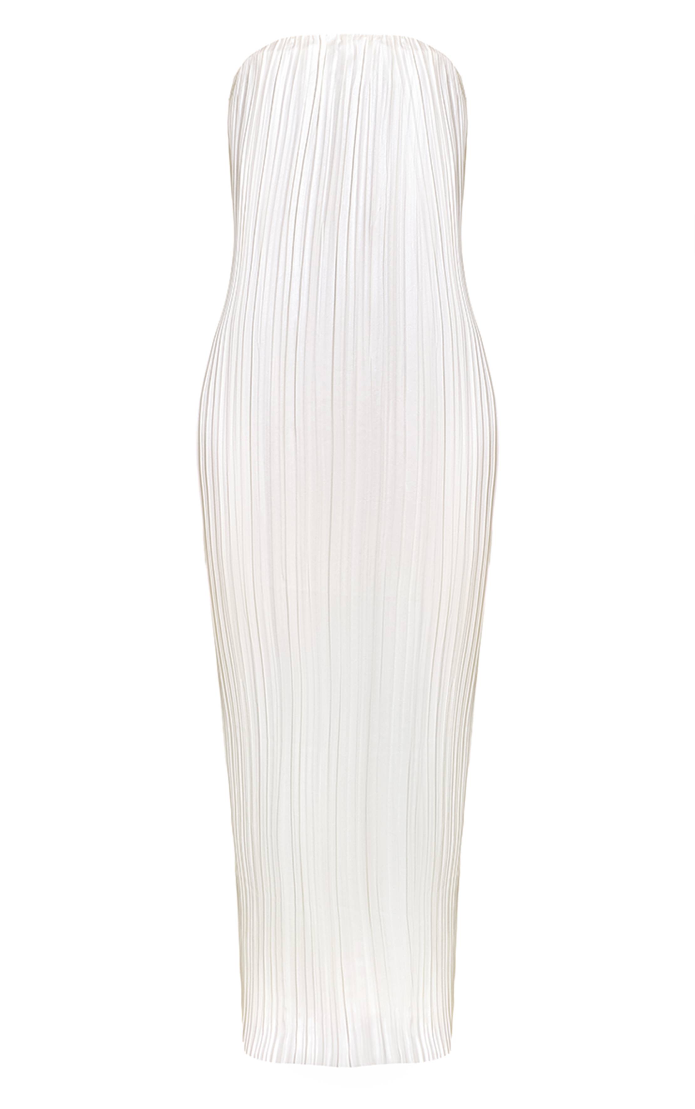 Ivoire Robe Maxi Colonne Bandeau En Satin Plissé Plt Label