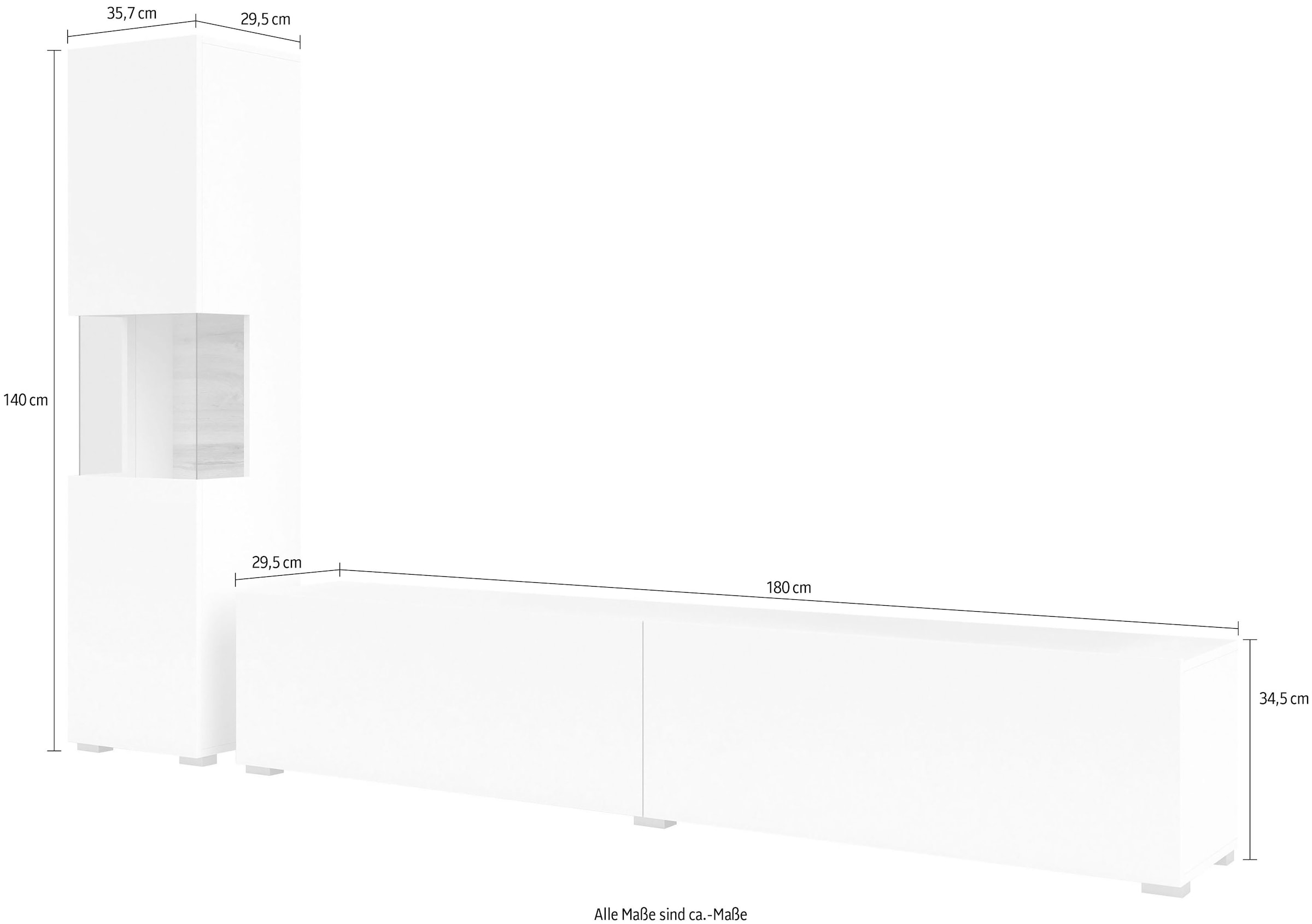 INOSIGN Wohnwand »Ava, Wohnzimmer-Set hängend/stehend montierbar, Vitrine, Lowboard«