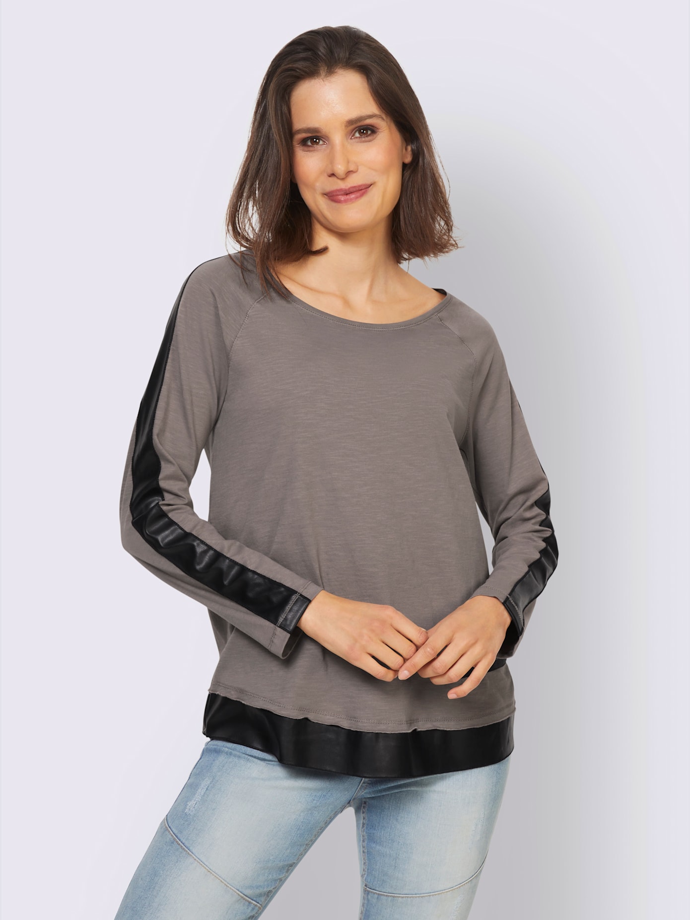 T-shirt empiècements en imitation cuir