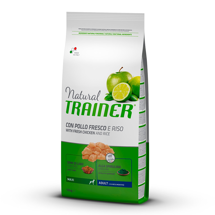 Ração Natural Trainer Adult Maxi para cães, 12 kg, sabor frango.