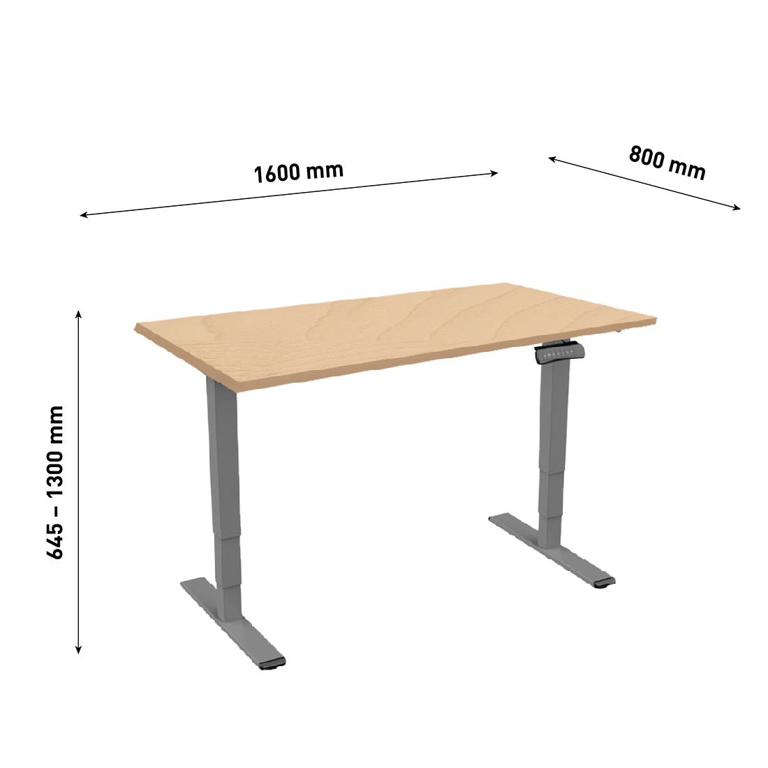 CONTINI höhenverstellbarer Bürotisch 160 x 80 cm Ahorndekor / Gestell dunkelgrau