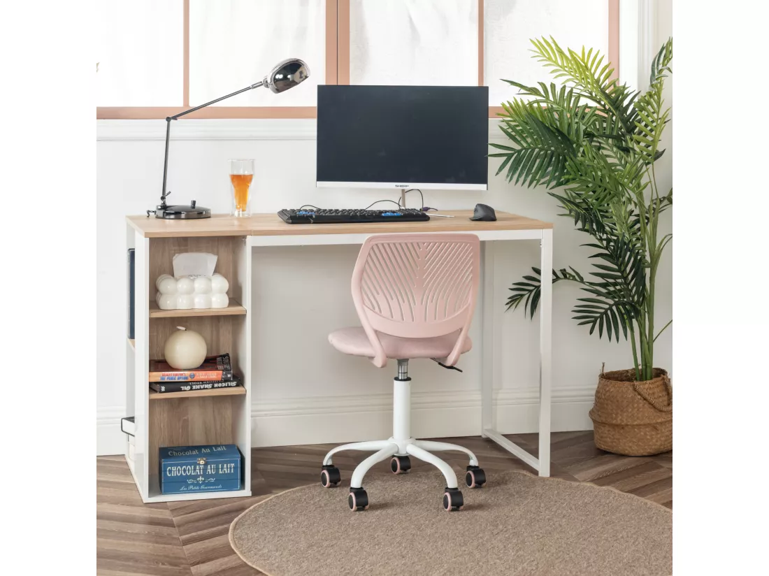 Bureau moderne avec cinq étagères blanc et bois de chêne WEEKS B