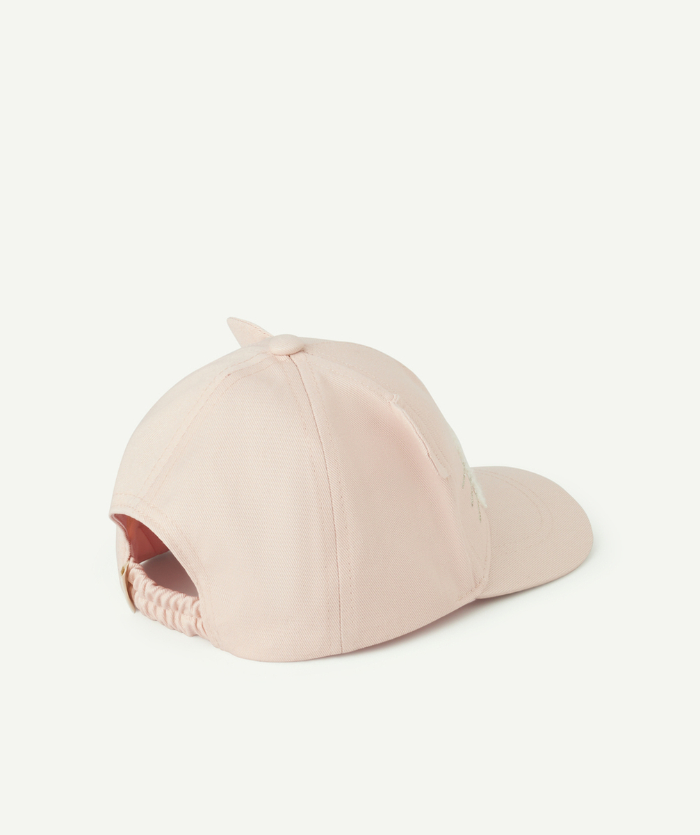 casquette bébé fille en coton rose pâle avec oreilles et motif chat