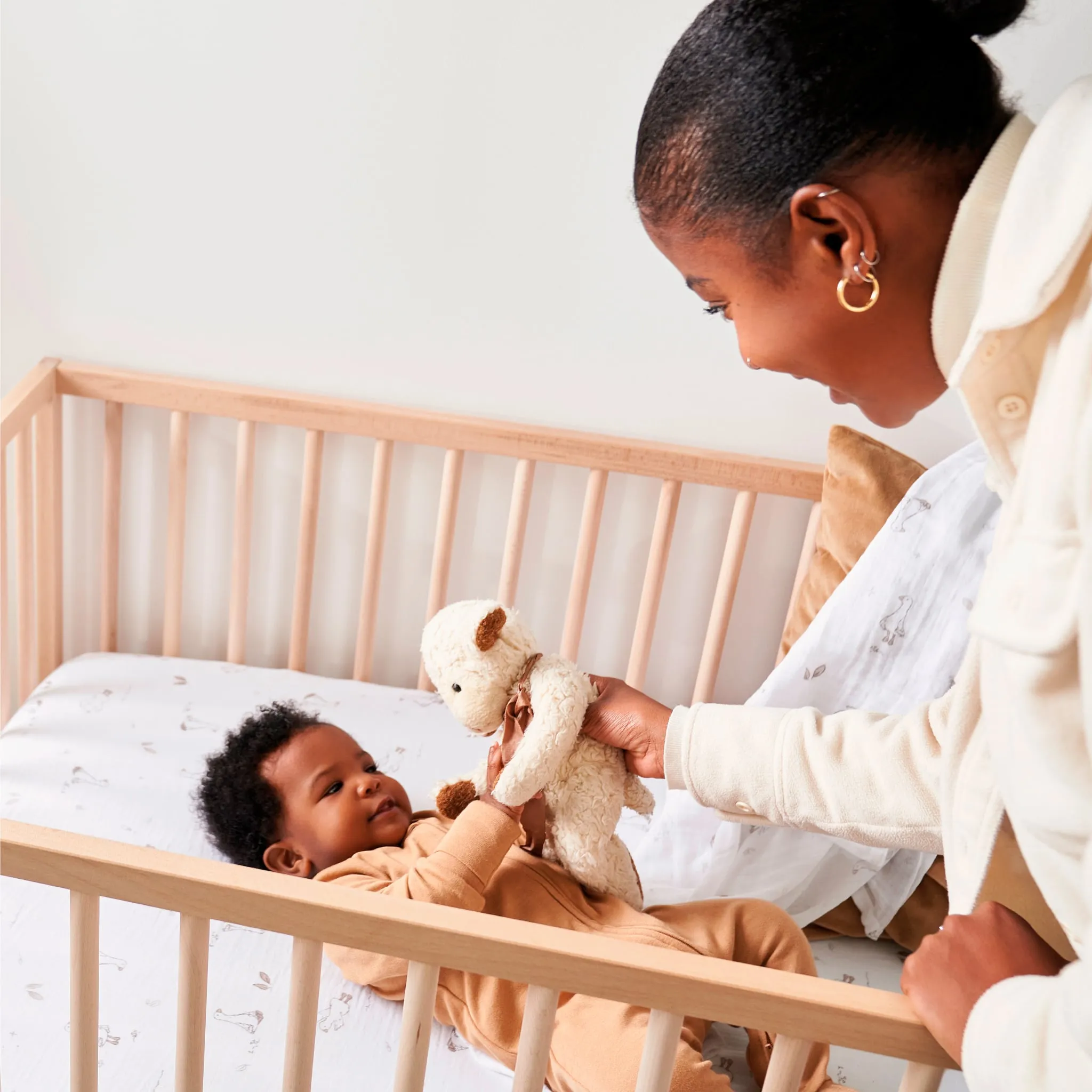 Perlimpinpin Drap Contour pour Lit de Bébé - Mousseline Oies