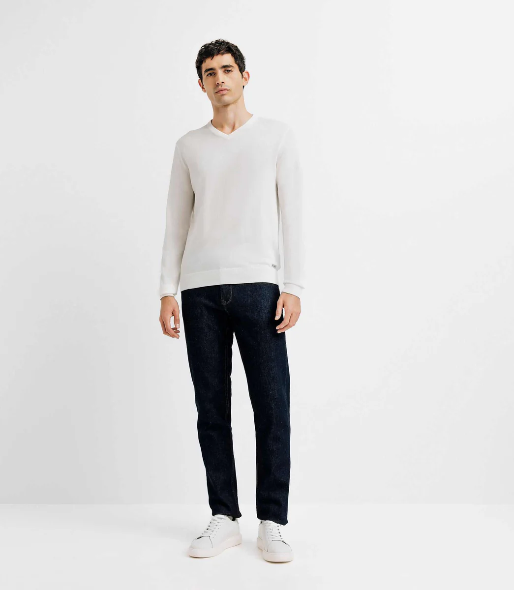 Pull col V blanc