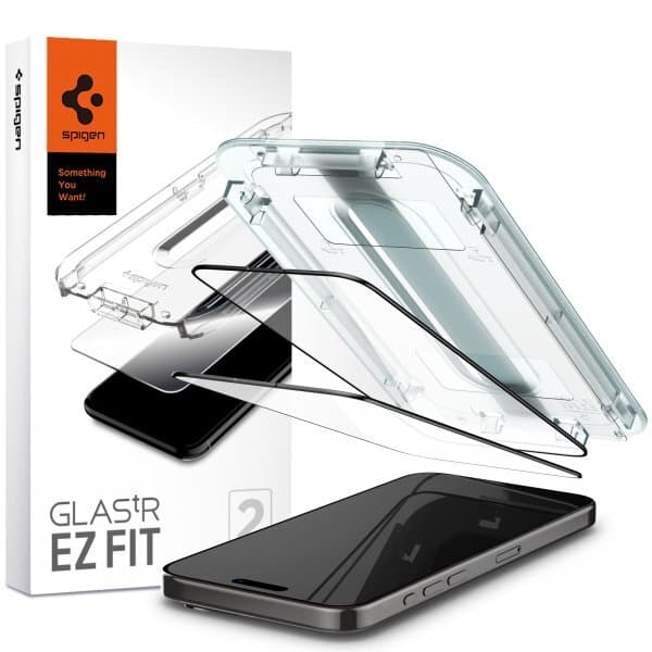 Spigen iPhone 15 Pro Skærmbeskytter GLAS.tR EZ Fit FC Svart 2-pack