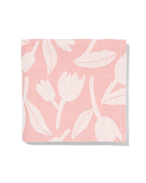 torchon 65x65 coton rose avec tulipes