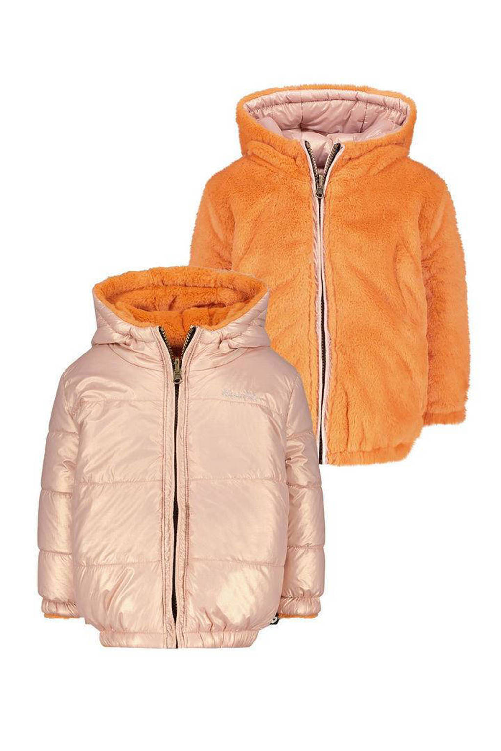 Like Flo reversible winterjas met imitatiebont oranje/metallic roze