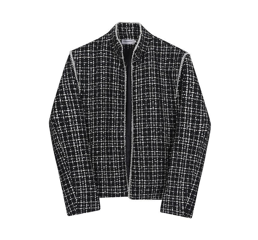 Bjorn - Opstaande kraag met imitatieparelversiering en gingham-tweedjasje