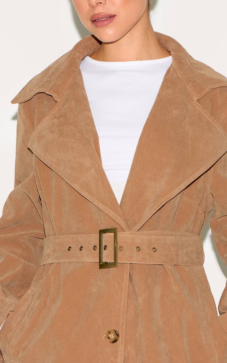 Marron Trench-coat En Faux Suède Avec Ceinture À Boucle