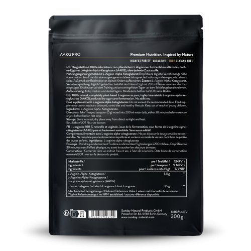 Sunday Natural Products  AAKG Pro PulverArginin-Alpha-Ketoglutarat