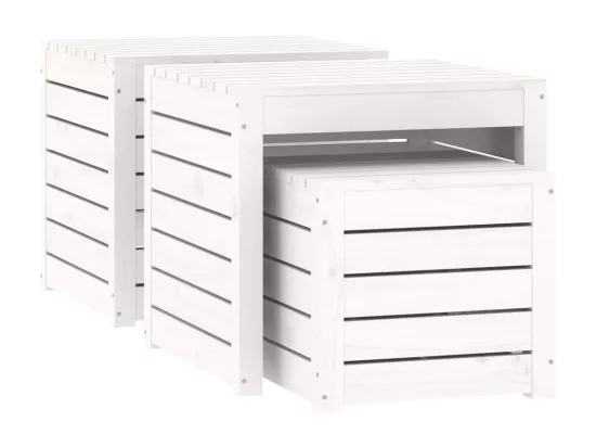 Ensemble de boîtes de jardin 3 pcs blanc bois de pin massif