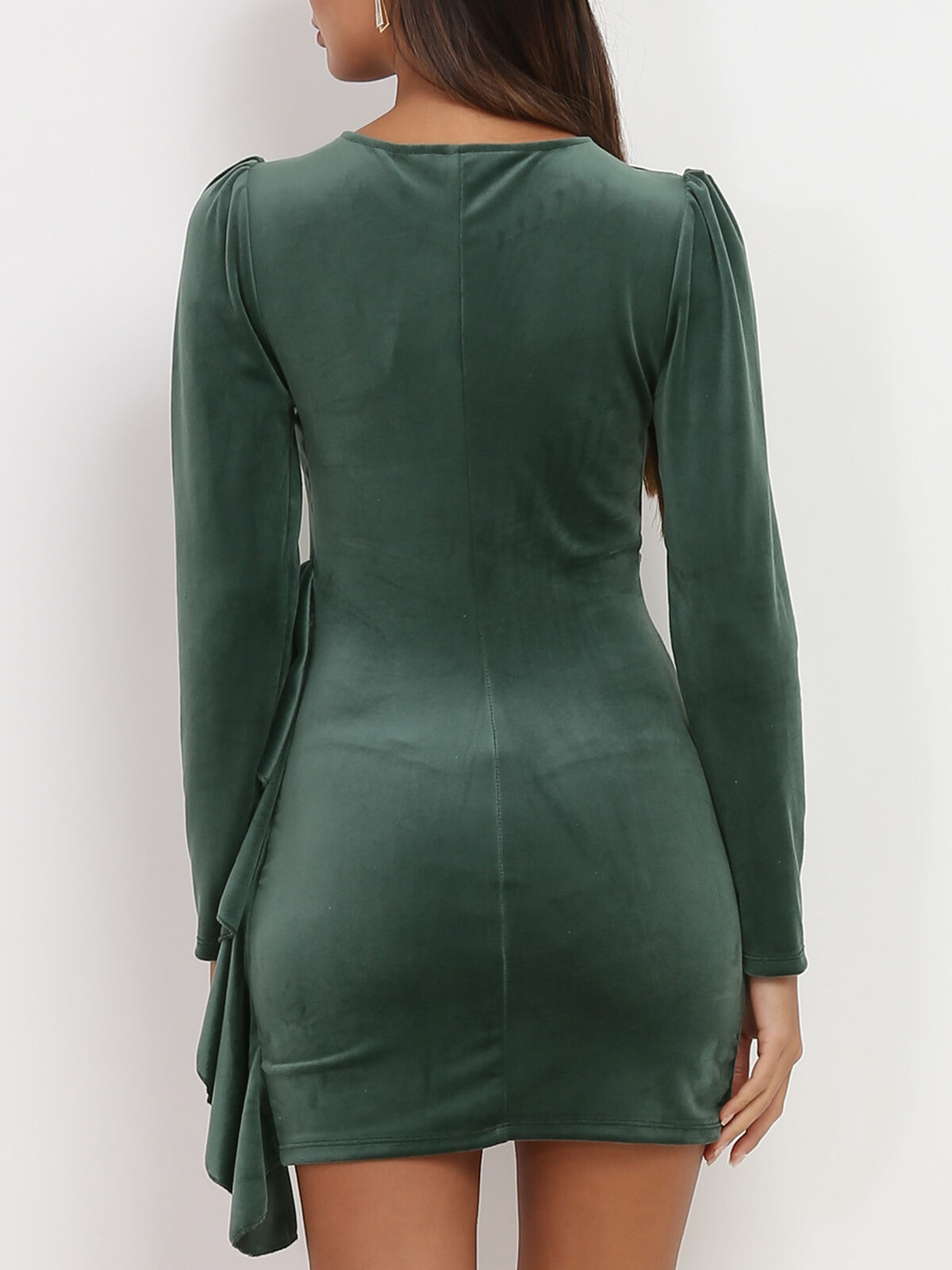 Robe en velours à volants- Vert