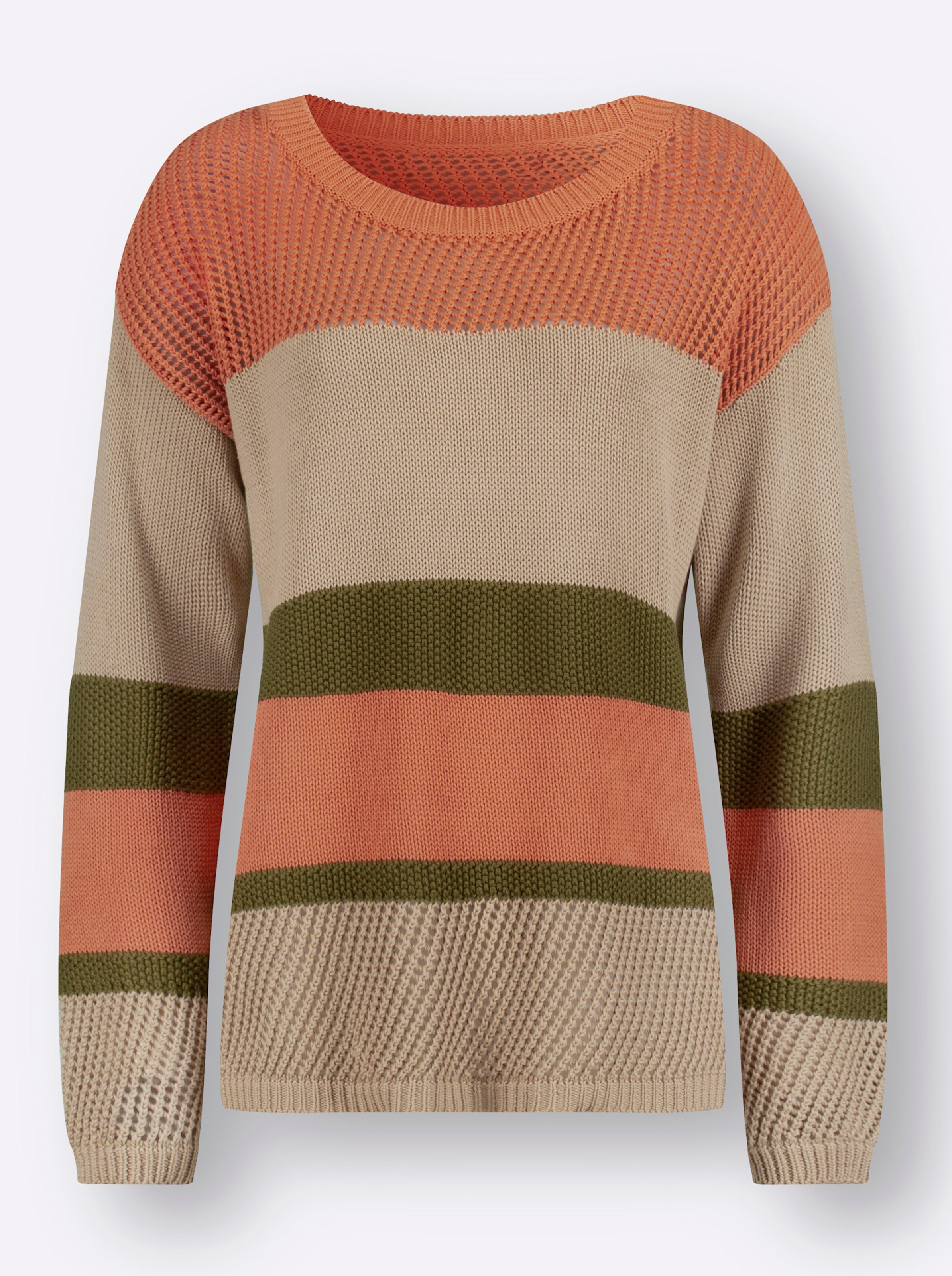 Pullover in papaya-beige-geringelt