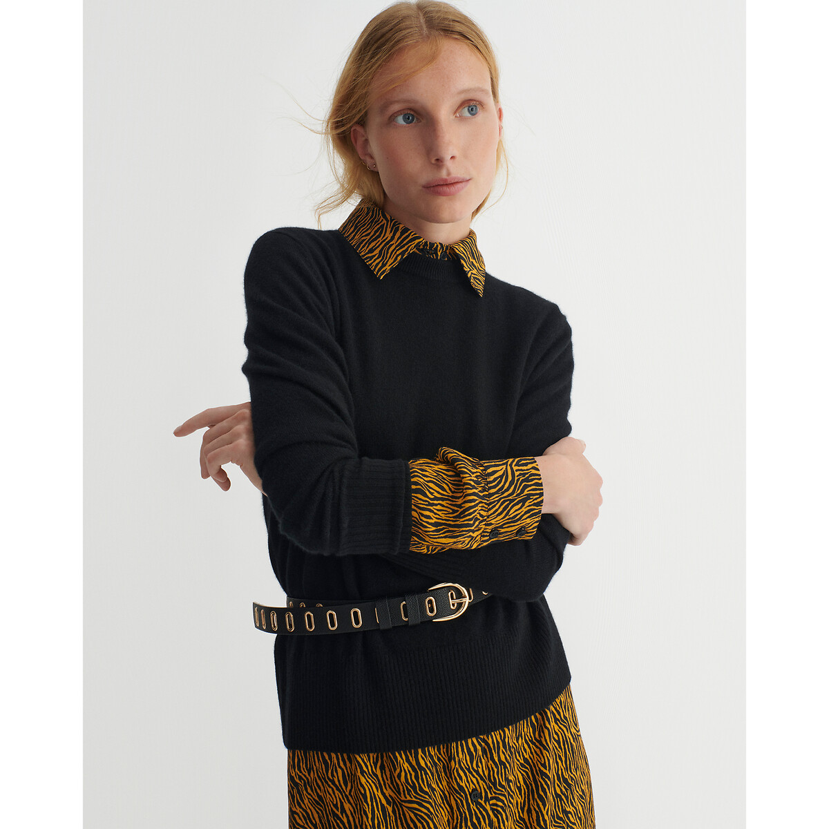 LA REDOUTE COLLECTIONS<br>Vestido camisa, mangas compridas, estampa animal
