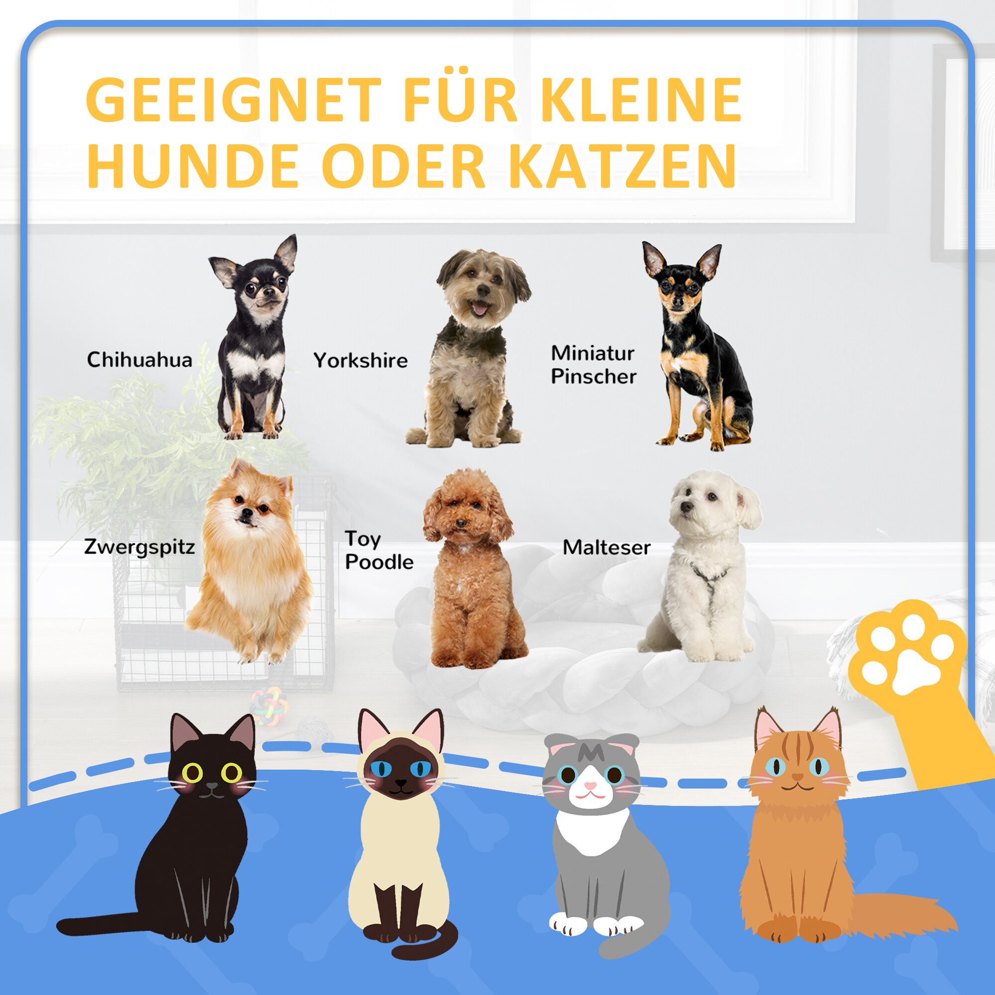 PawHut Haustierbett mit zusätzlichem Kissen grau 55L x 55B x 14H cm