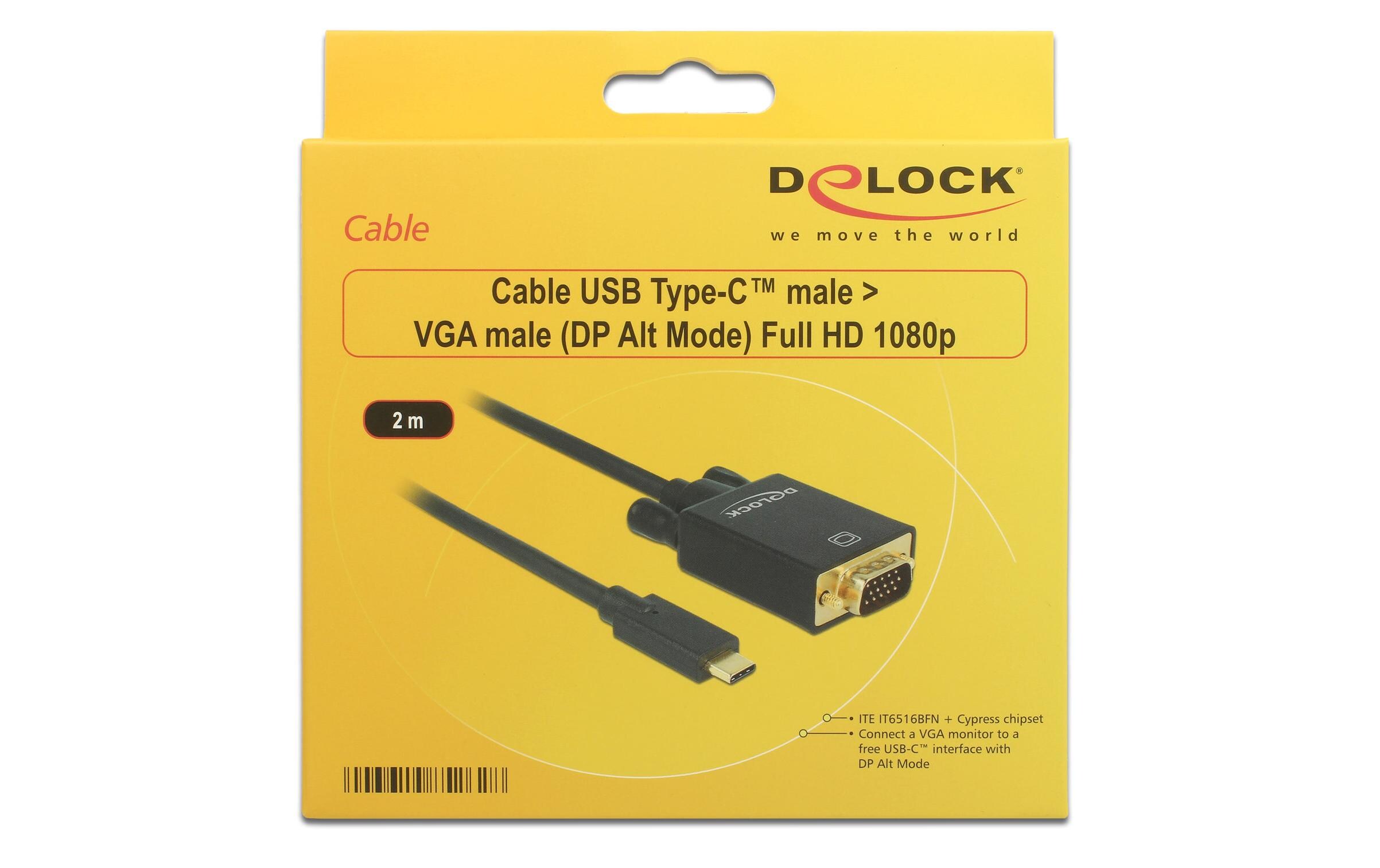 Kabel USB Type-C - VGA, 2 mUSB-C zu VGA Kabel