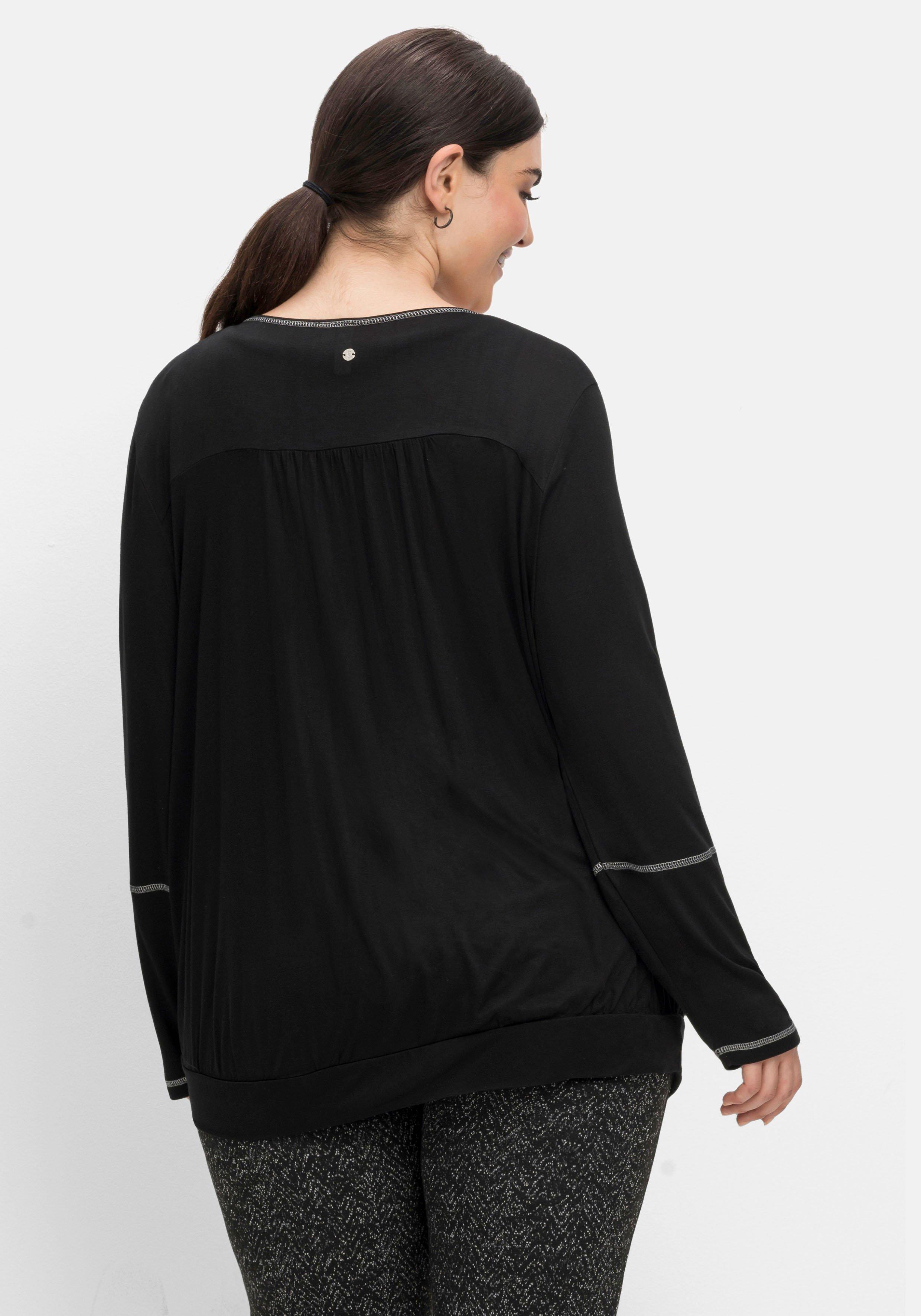 Langarmshirt mit Kontrast-Ziernähten