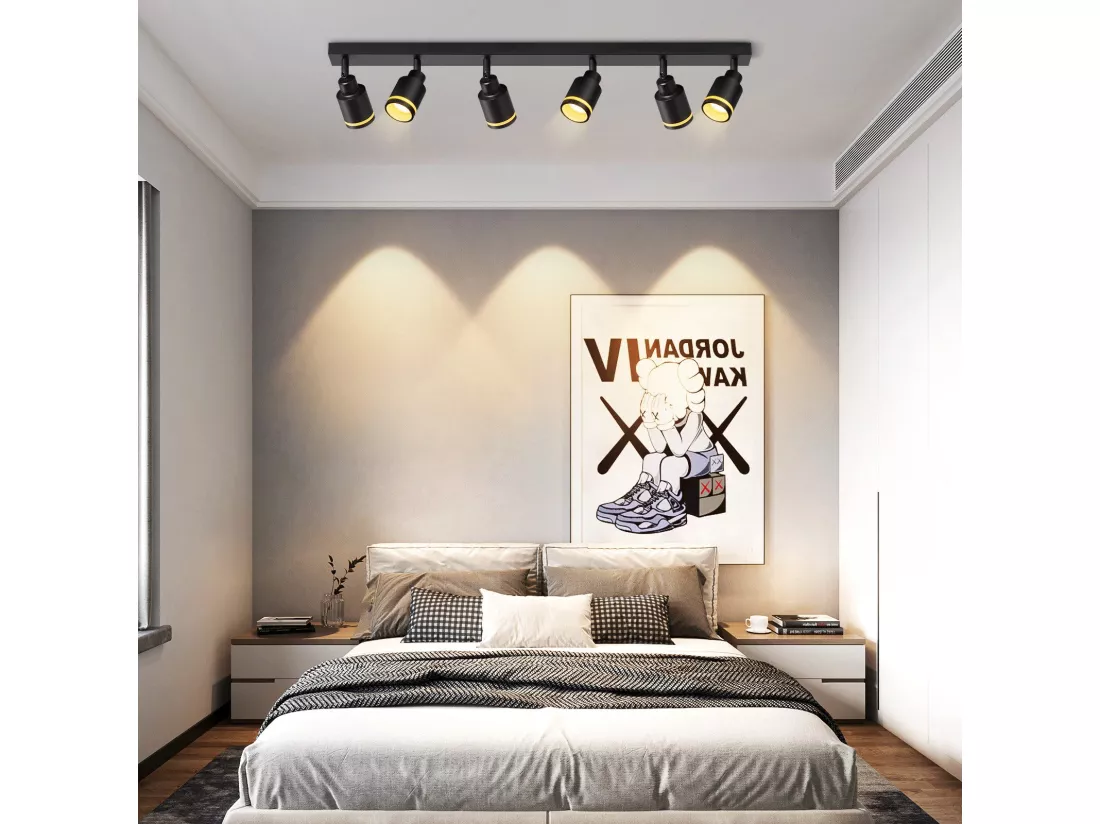 NETTLIFE Plafonnier noir moderne : 6 spots de plafond orientables, en métal, GU10 pour bureau, chambre, salle à manger, sans ampoule