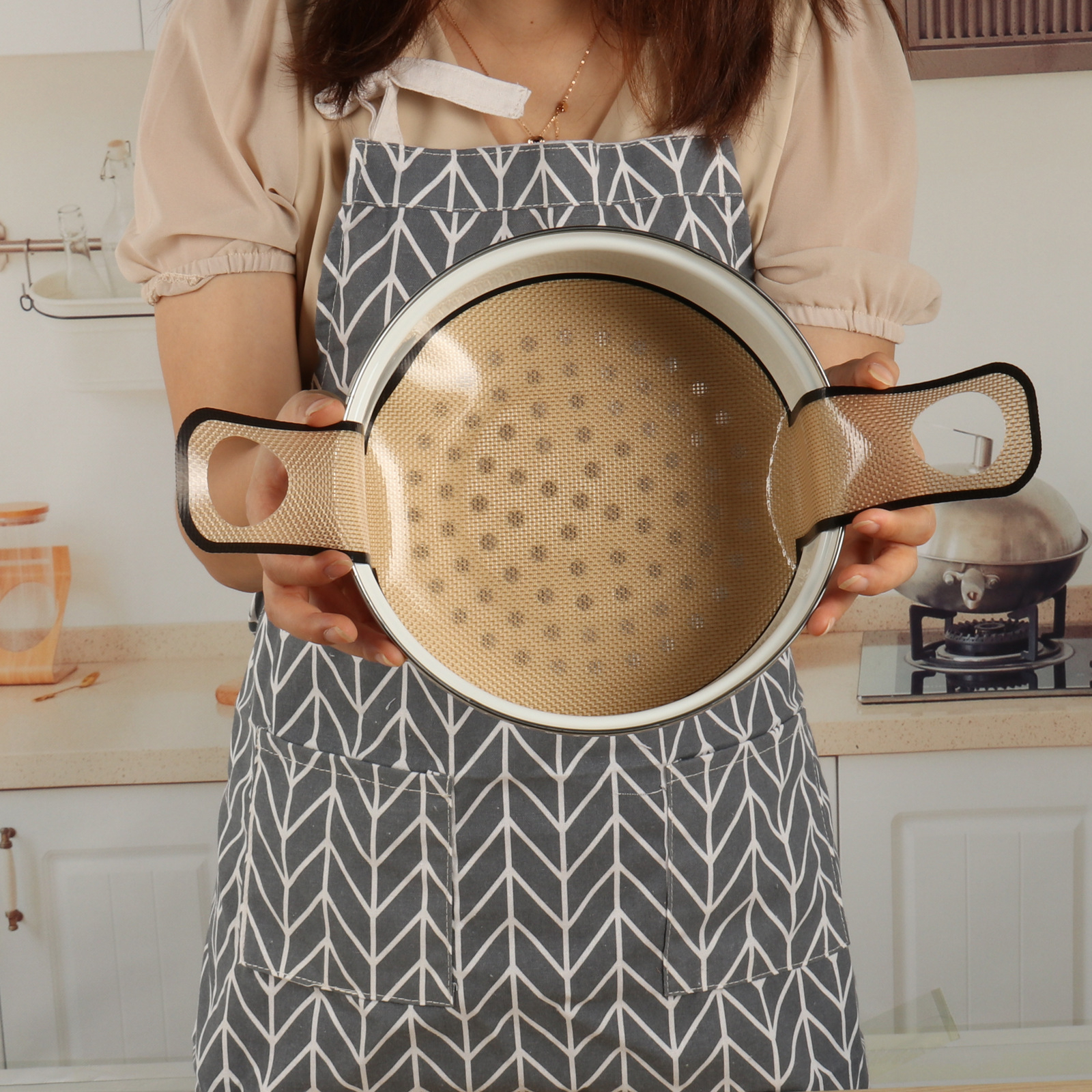 Silikon Anti-Haft Backpapier Brotschlinge Wiederverwendbare Brot Back Matte für Gusseisen Pfanne / Dutch Oven - Braun