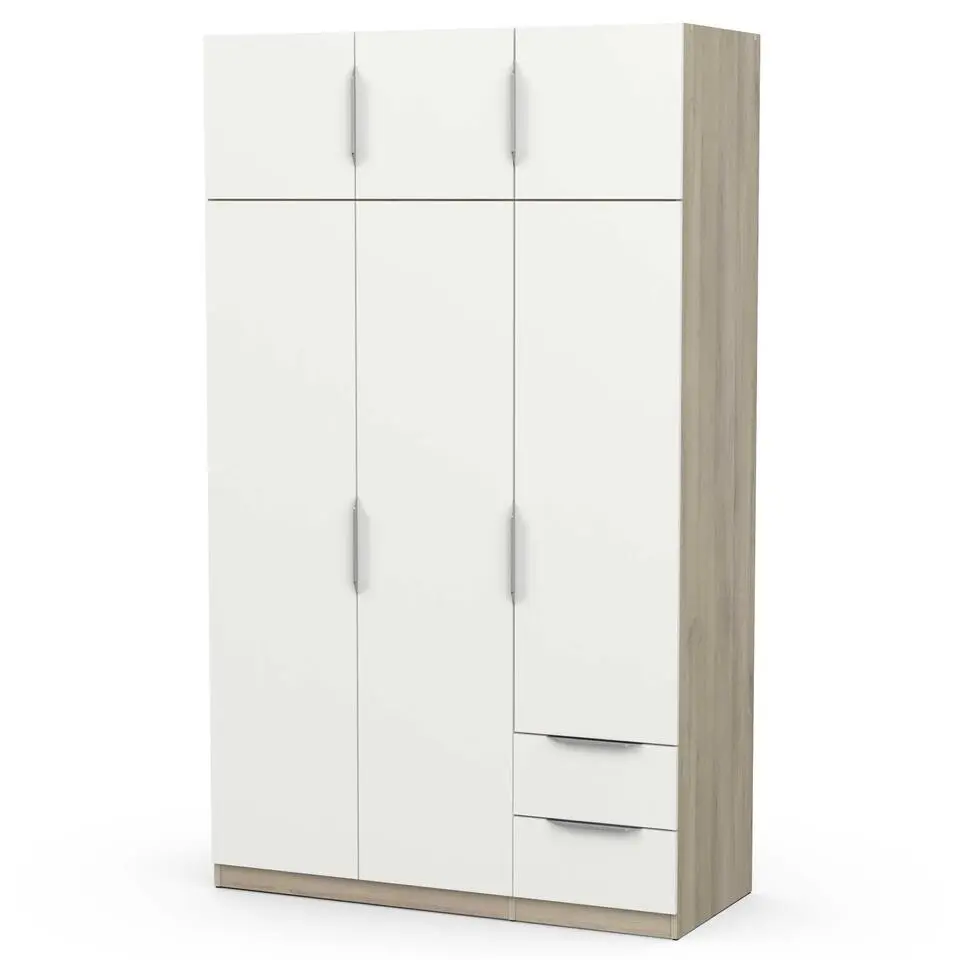 Kledingkast Spectre 120cm 6 deuren & 2 lades - mat wit/eik