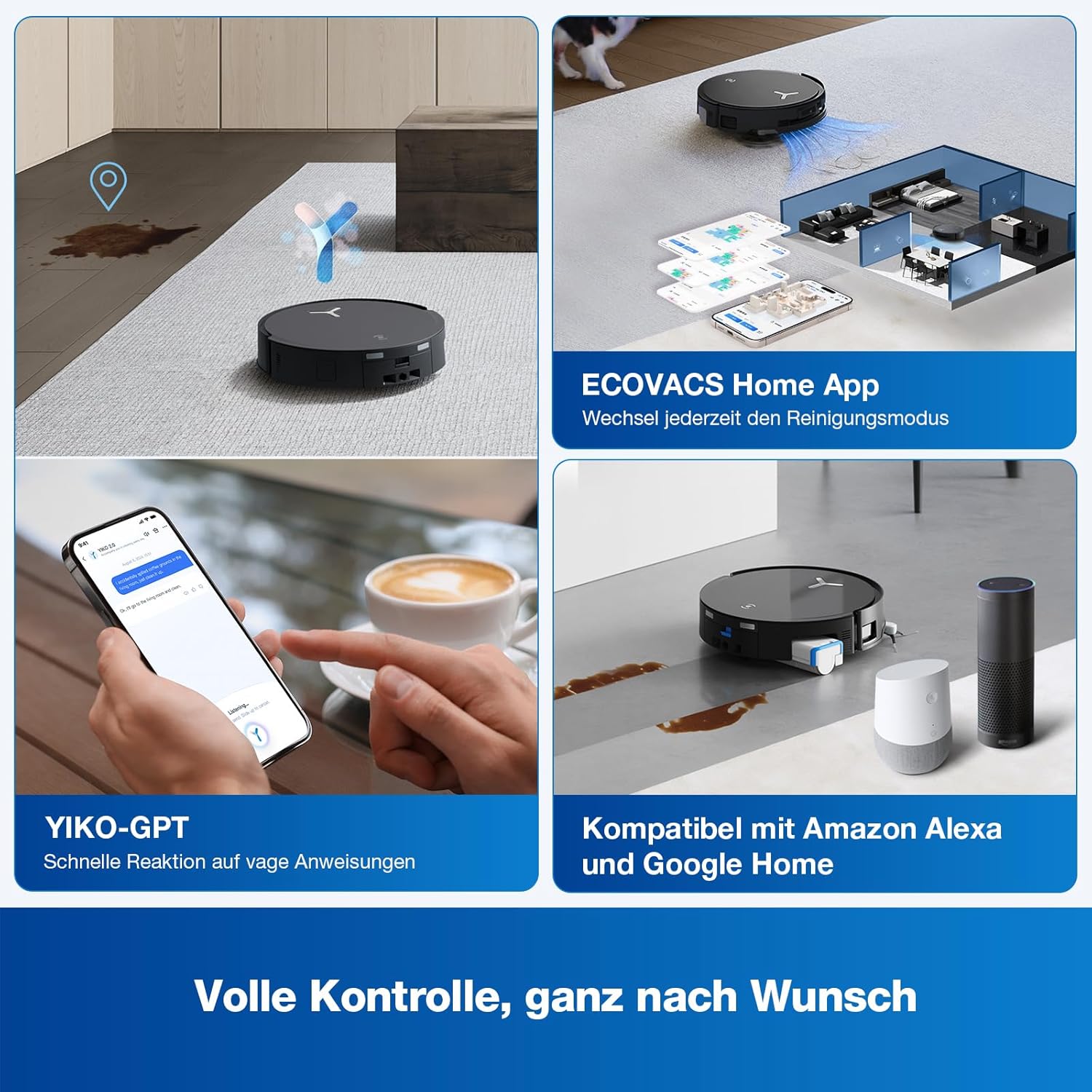 ECOVACS DEEBOT X8 OMNI Saugroboter mit Wischfunktion, 18.000 Pa, OZMO ROLLER Wischwalze mit kontinuierlicher Frischwasser-Selbstreinigung, Moppwäsche mit 75°C heißem Wasser, Heißlufttrocknung, Schwarz