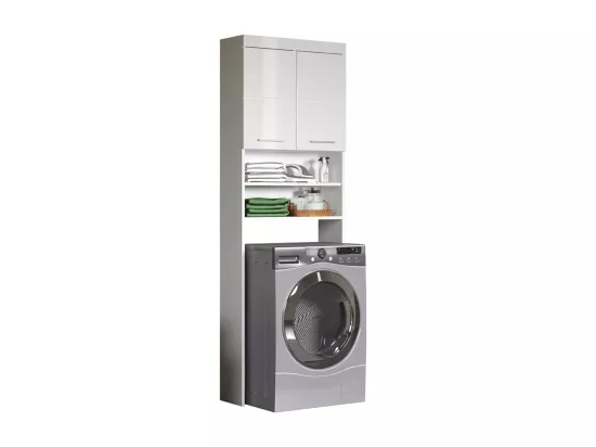 Meuble de rangement spécial de machine à laver ou WC coloris blanc brillant, blanc mat