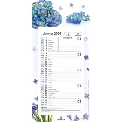 Calendrier mensuel en papier sur plaque nova - 16 x 33 cm - différents modèles disponibles - Oberthur