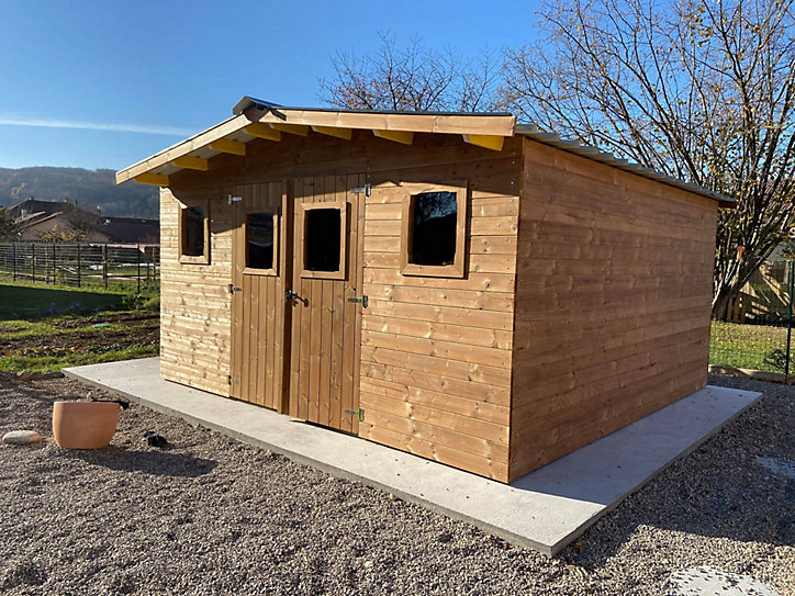 Abri de jardin Habrita Thermabri en bois coloris naturel ép.28 mm surface extérieure 19,69 m²