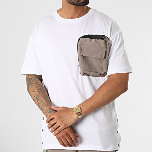 Ensemble Tee Shirt Poche Et Pantalon Jogging F22-909T Taupe Blanc