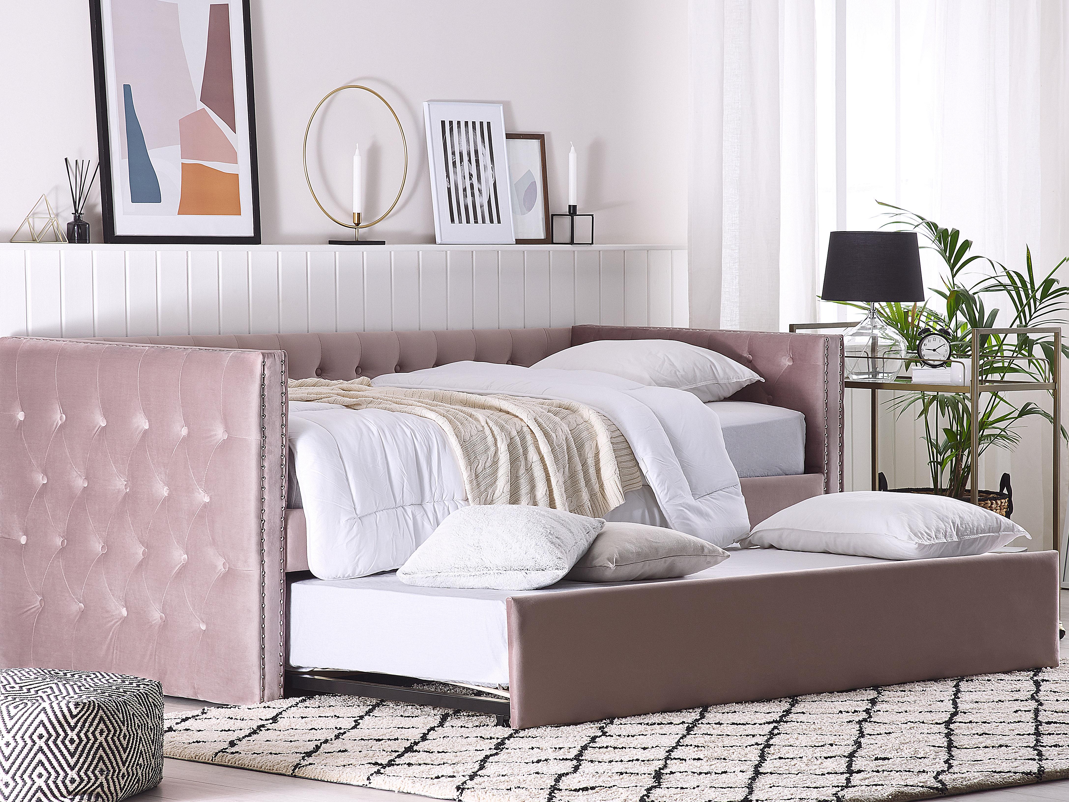 Onderschuifbed Fluweel GASSIN 90 x 200 cm Roze