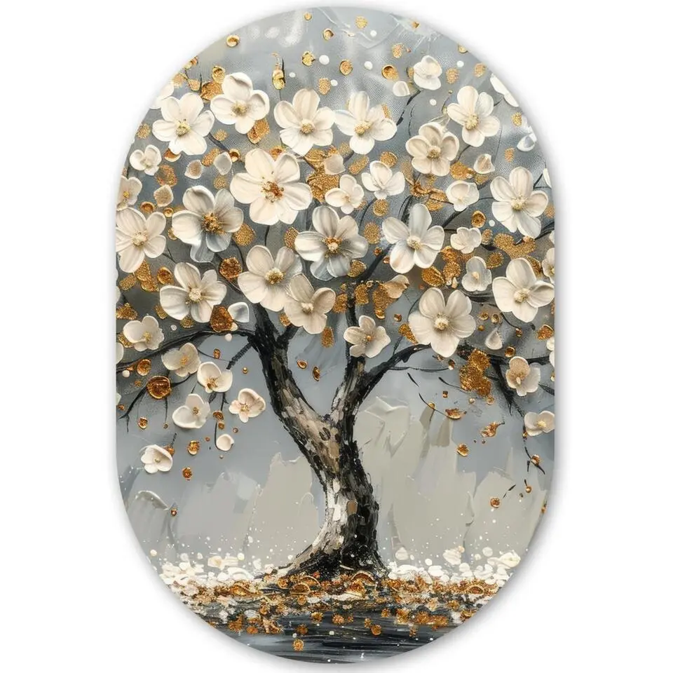 MuchoWow Wand decoratie 80x120cm Boom Goud Bloemen Abstract