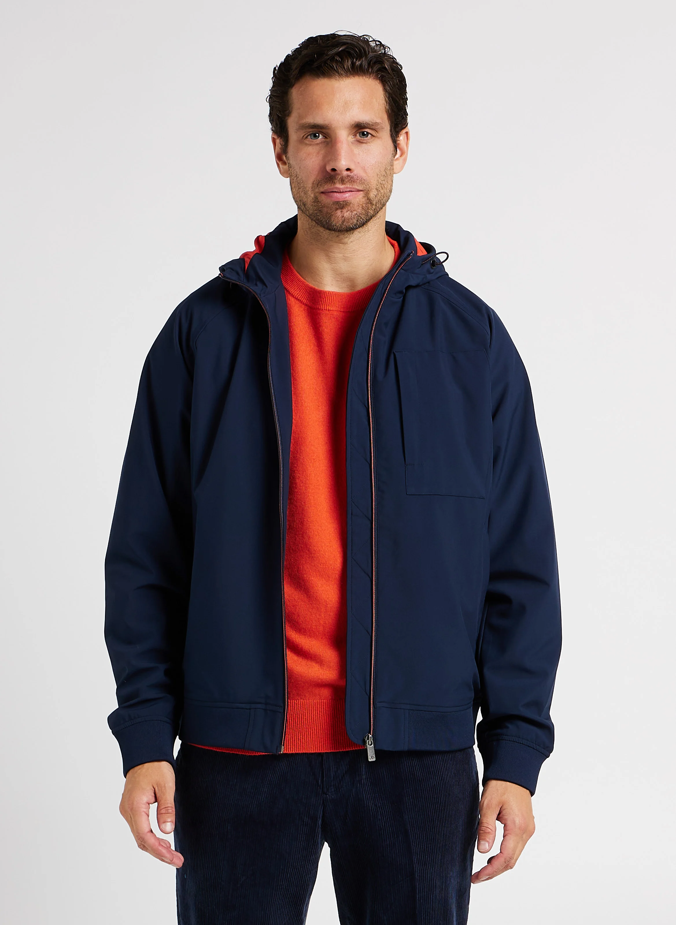 Veste coupe-vent droite à capuche | Bleu