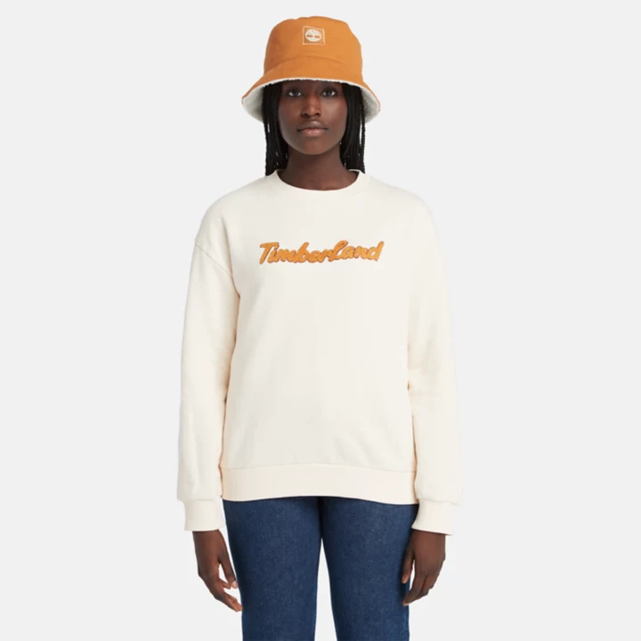 Moletom feminino com gola redonda e logo na cor branca.
