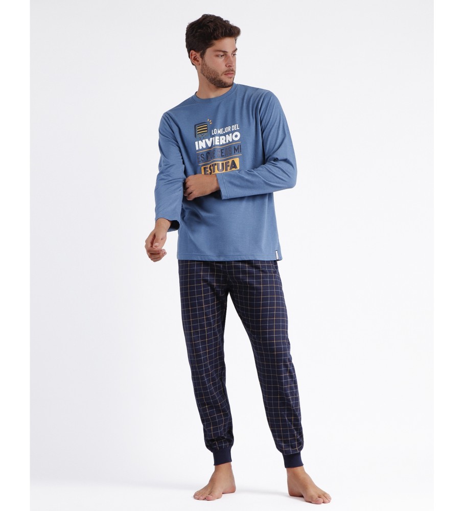 Pijama Aznar Innova de manga comprida azul aquecedor