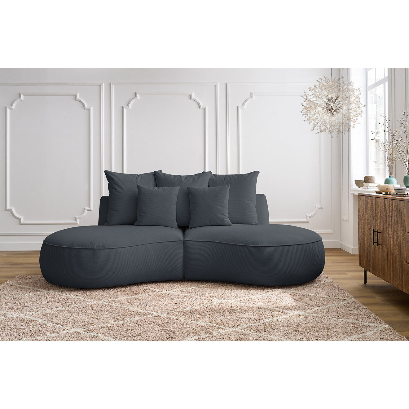 Bobochic Canapé droit fixe 3 places saint-germain tissu texturé gris foncé - 260x145x92 cm
