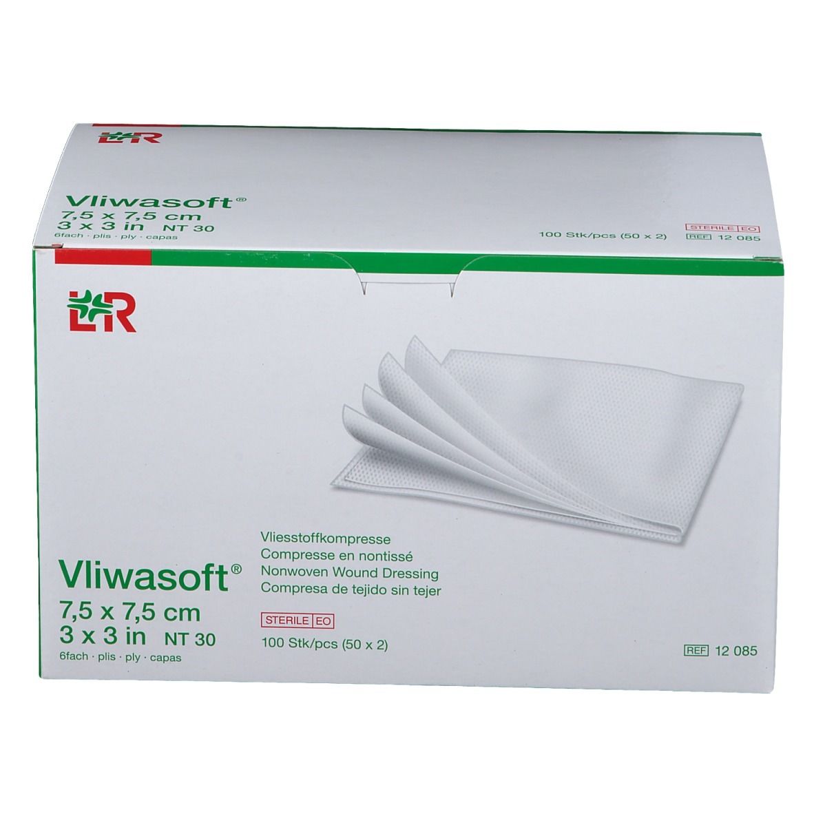 Vliwasoft® Vliesstoffkompresse 7,5 cm x 7,5 cm 6lagig steril