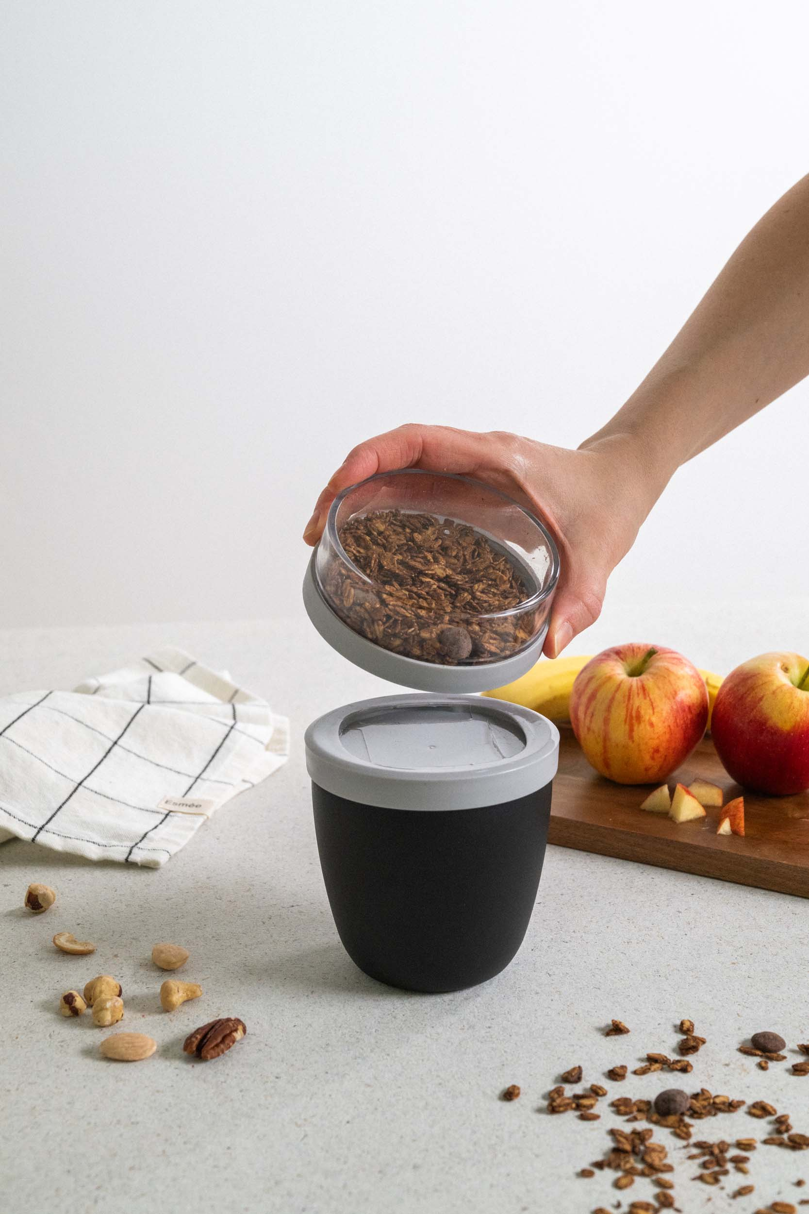 (2er Set) 700ml Lunch Pot mit 2 Essens Behälter / Müsli / Joghurt / Suppe - Blau / Schwarz