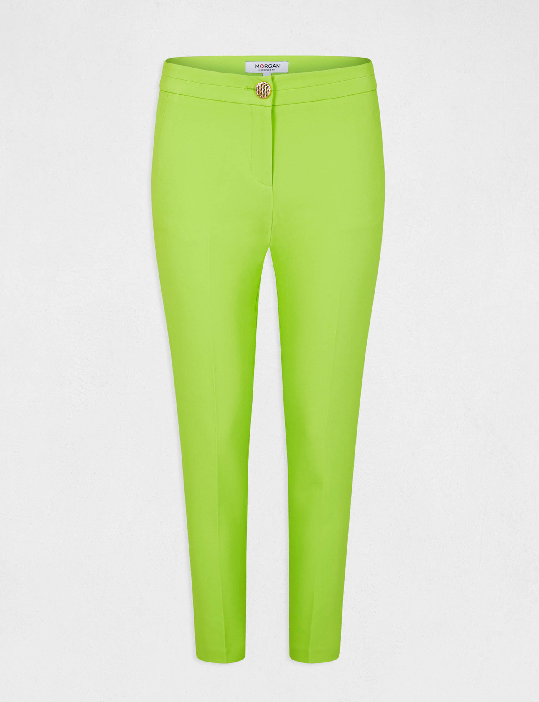 Pantalon city ajusté 7/8ème à pinces anis femme - anis
