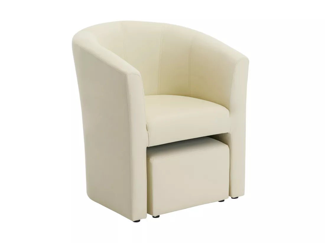 Fauteuil cabriolet et pouf en simili beige JOVANA