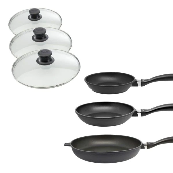 Ensemble de 3 poêles à frire et 3 couvercles en verre de 24 cm 28 cm e