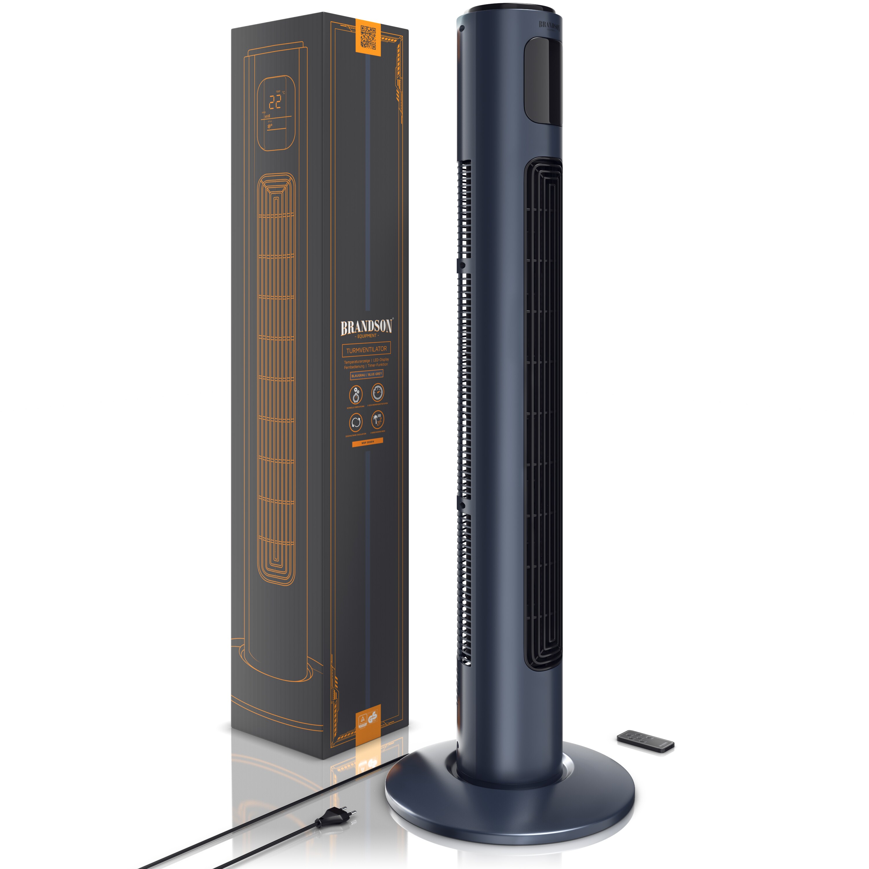 Brandson Turmventilator, 60° oszillierend, Standventilator, GS, mobiler Lüfter, Säulenventilator inkl. Fernbedienung, 96 cm, Ventilator