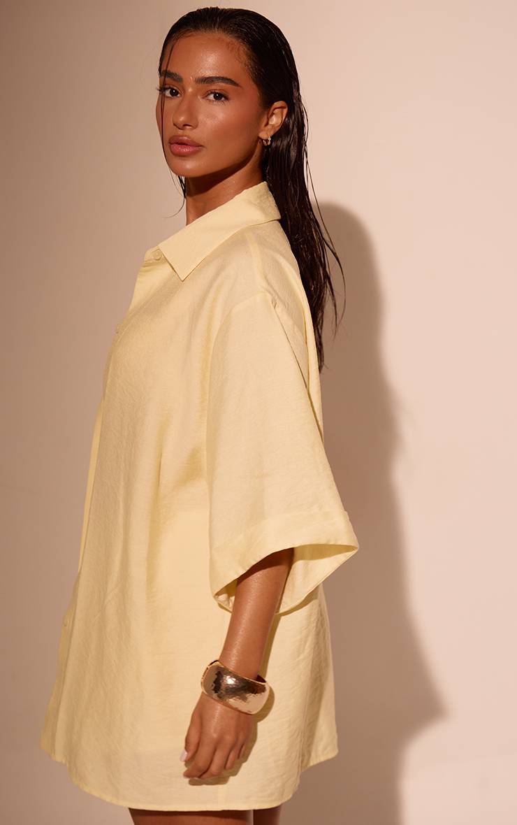 Citron Chemise De Plage À Épaules Tombantes Aspect Lin