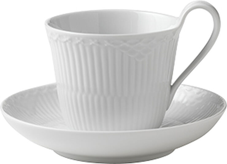 Royal Copenhagen White Fl Half Lace Cup and Saucer 24cl Hvid