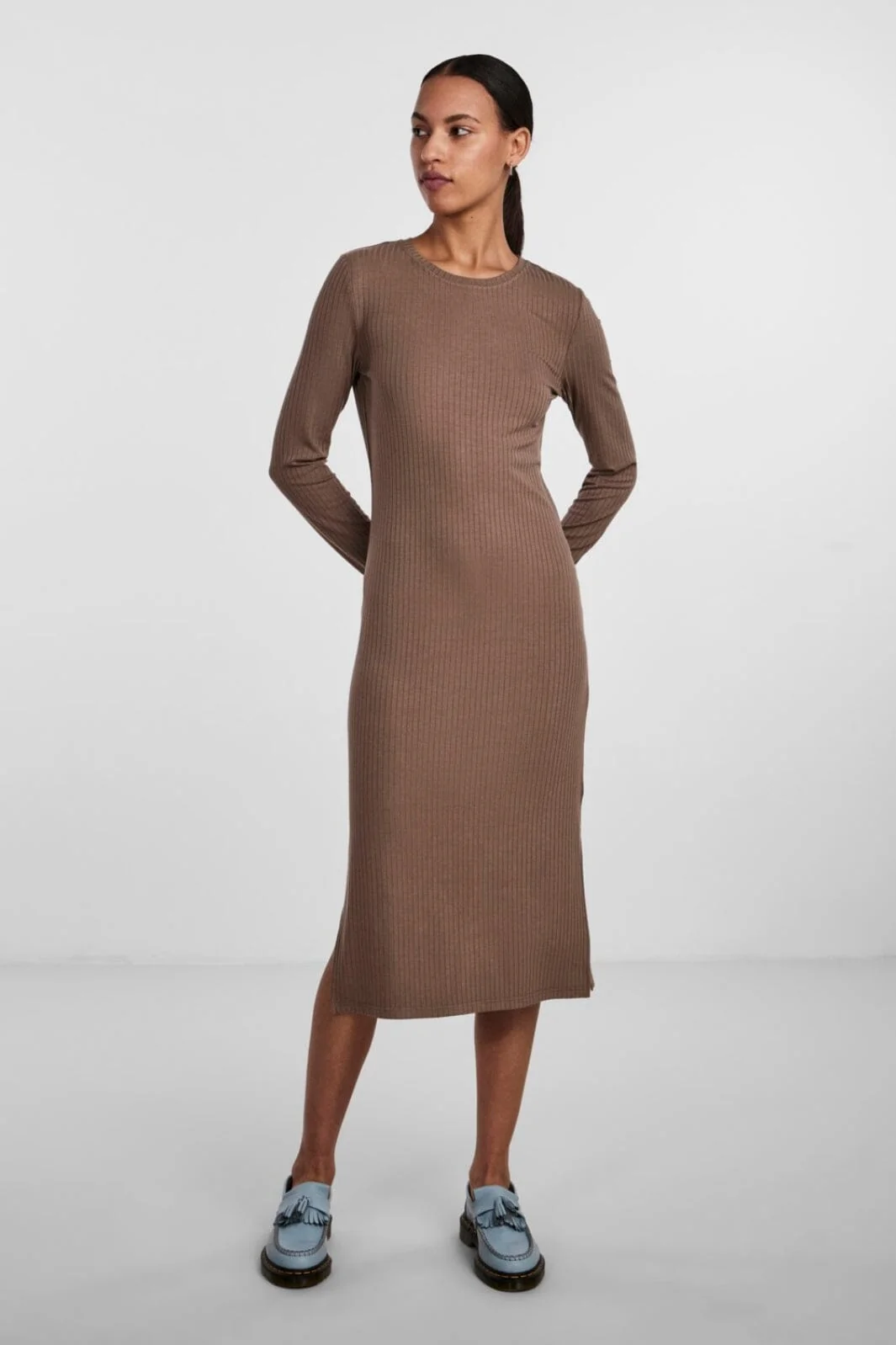 Pieces PcKylie Ls O-Neck Midi Dress noos fossil