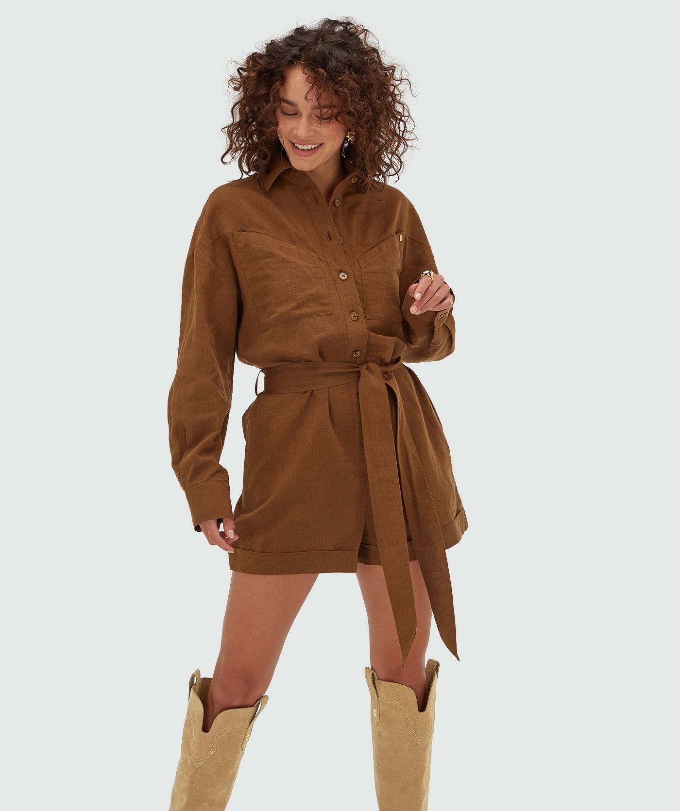 JV-PIENNA oversized playsuit - brown